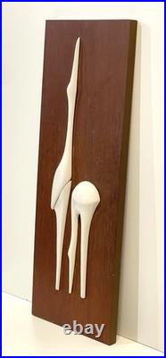Vintage Mid Century Teak & Porcelain Peter Muller Heron Birds Wall Art Sculpture