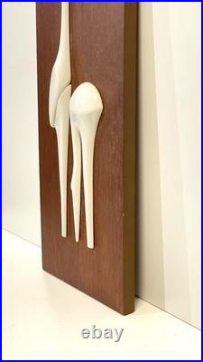 Vintage Mid Century Teak & Porcelain Peter Muller Heron Birds Wall Art Sculpture