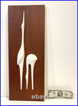 Vintage Mid Century Teak & Porcelain Peter Muller Heron Birds Wall Art Sculpture