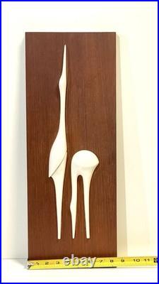 Vintage Mid Century Teak & Porcelain Peter Muller Heron Birds Wall Art Sculpture