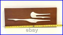 Vintage Mid Century Teak & Porcelain Peter Muller Heron Birds Wall Art Sculpture