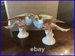 Vintage Mottahedeh Italy Parrot Bird Pair Ceramic 11x5x8