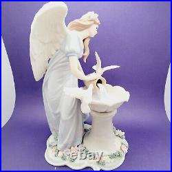 Vintage O'Well large Porcelain Angel Figure Bird Bath Doves Flowers