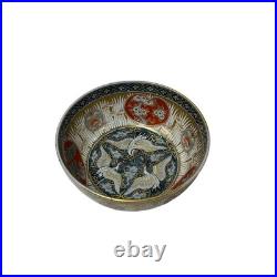 Vintage Oriental Imari Blue Red Birds Medallion Porcelain Bowl Art GB854