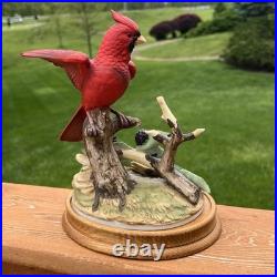 Vintage PORCELAIN Figurine Cardinal by Andrea Sadek W Wood Base