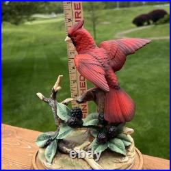 Vintage PORCELAIN Figurine Cardinal by Andrea Sadek W Wood Base