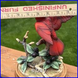 Vintage PORCELAIN Figurine Cardinal by Andrea Sadek W Wood Base