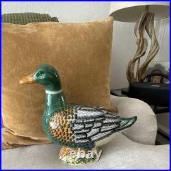 Vintage-Painted Ceramic Duck soup tureen with Spoon, signed by artist, Italian