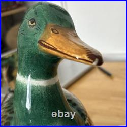 Vintage-Painted Ceramic Duck soup tureen with Spoon, signed by artist, Italian