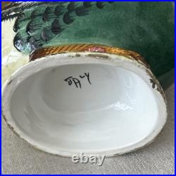 Vintage-Painted Ceramic Duck soup tureen with Spoon, signed by artist, Italian