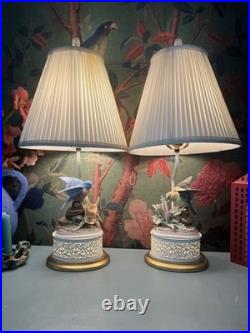 Vintage Pair Andrea by Sadek Bird Lamps 3-Way Light English Garden Cottagecore