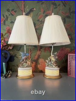 Vintage Pair Andrea by Sadek Bird Lamps 3-Way Light English Garden Cottagecore