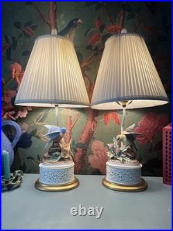 Vintage Pair Andrea by Sadek Bird Lamps 3-Way Light English Garden Cottagecore