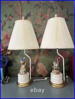 Vintage Pair Andrea by Sadek Bird Lamps 3-Way Light English Garden Cottagecore