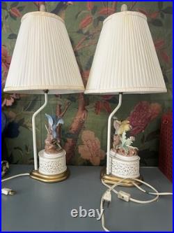 Vintage Pair Andrea by Sadek Bird Lamps 3-Way Light English Garden Cottagecore