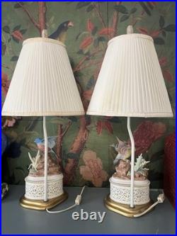Vintage Pair Andrea by Sadek Bird Lamps 3-Way Light English Garden Cottagecore