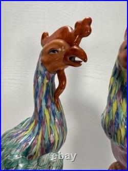 Vintage Pair Chinese Famille Rose Porcelain Phoenix Birds 11.5 Hand Painted