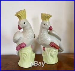 Vintage Pair Chinese Porcelain Parrot Figurines Birds Cockatoo Art Deco Style