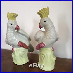Vintage Pair Chinese Porcelain Parrot Figurines Birds Cockatoo Art Deco Style