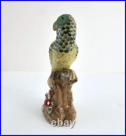 Vintage Pair of Majolica Parrots Figurines Green & Yellow Red & Blue Birds