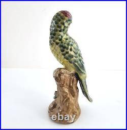 Vintage Pair of Majolica Parrots Figurines Green & Yellow Red & Blue Birds