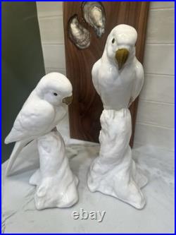 Vintage Pair of Royal Dux Style Porcelain Cockatoo Figurines White & Gold