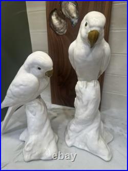Vintage Pair of Royal Dux Style Porcelain Cockatoo Figurines White & Gold