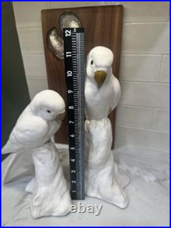 Vintage Pair of Royal Dux Style Porcelain Cockatoo Figurines White & Gold