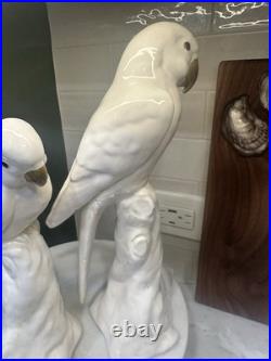 Vintage Pair of Royal Dux Style Porcelain Cockatoo Figurines White & Gold