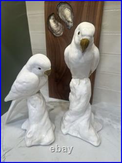 Vintage Pair of Royal Dux Style Porcelain Cockatoo Figurines White & Gold