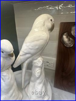 Vintage Pair of Royal Dux Style Porcelain Cockatoo Figurines White & Gold