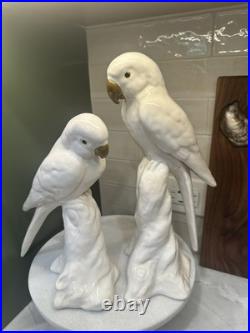 Vintage Pair of Royal Dux Style Porcelain Cockatoo Figurines White & Gold