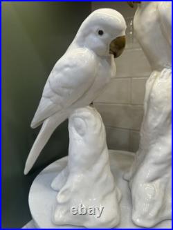 Vintage Pair of Royal Dux Style Porcelain Cockatoo Figurines White & Gold