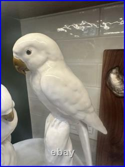Vintage Pair of Royal Dux Style Porcelain Cockatoo Figurines White & Gold