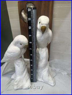 Vintage Pair of Royal Dux Style Porcelain Cockatoo Figurines White & Gold