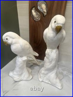Vintage Pair of Royal Dux Style Porcelain Cockatoo Figurines White & Gold