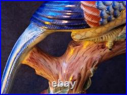 Vintage Parrots Glazed Porcelain On A Tree Branch Figurines Pair 9