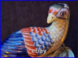 Vintage Parrots Glazed Porcelain On A Tree Branch Figurines Pair 9