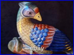Vintage Parrots Glazed Porcelain On A Tree Branch Figurines Pair 9