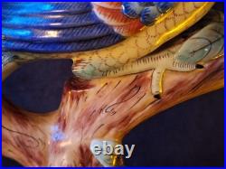 Vintage Parrots Glazed Porcelain On A Tree Branch Figurines Pair 9