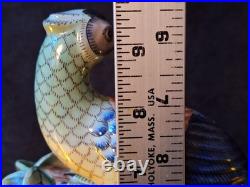 Vintage Parrots Glazed Porcelain On A Tree Branch Figurines Pair 9