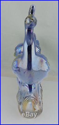 Vintage Peacock Figurine MID Century Majolica Iridescent Blue Birds Statue