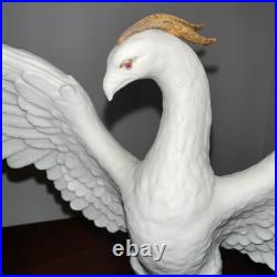 Vintage Phoenix Bird Porcelain Figurine 8.5 Hand Painted 24k Gold. Ruby Eyes
