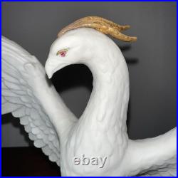 Vintage Phoenix Bird Porcelain Figurine 8.5 Hand Painted 24k Gold. Ruby Eyes