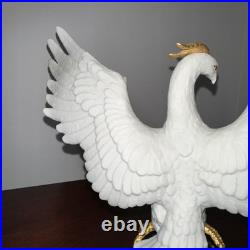 Vintage Phoenix Bird Porcelain Figurine 8.5 Hand Painted 24k Gold. Ruby Eyes