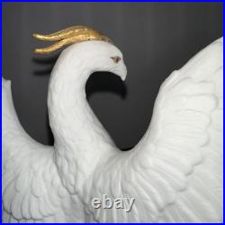 Vintage Phoenix Bird Porcelain Figurine 8.5 Hand Painted 24k Gold. Ruby Eyes