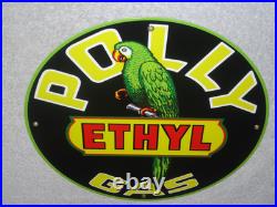 Vintage Polly Ethyl Gas? Parrot Bird Oil 11 3/4 Porcelain Metal Gasoline Sign