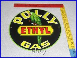 Vintage Polly Ethyl Gas? Parrot Bird Oil 11 3/4 Porcelain Metal Gasoline Sign