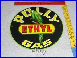 Vintage Polly Ethyl Gas? Parrot Bird Oil 11 3/4 Porcelain Metal Gasoline Sign
