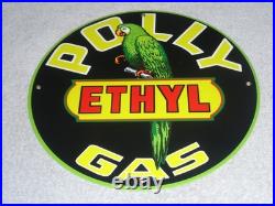 Vintage Polly Ethyl Gas? Parrot Bird Oil 11 3/4 Porcelain Metal Gasoline Sign